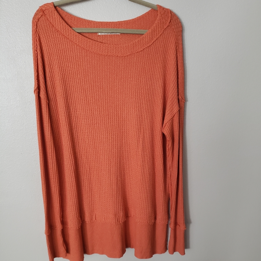 Free People We the Free Northshore Thermal Scoop Neck Tunic Top, Size Small